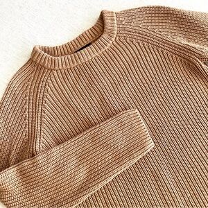 Quince Organic Cotton Fisherman Crew Sweater Camel Womens Medium